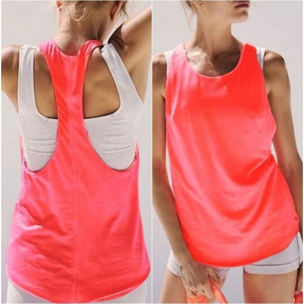 Free People FP Movement Exhale Tank Neon Orange Racerback Active Top XS NEW